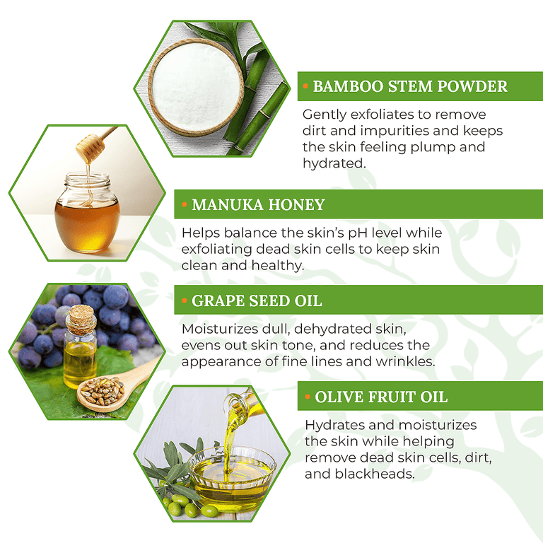 Wild Naturals Manuka Honey Face Scrub 2 oz jar, pH 5.5 exfoliating scrub and pore cleanser for dry, sensitive skin.