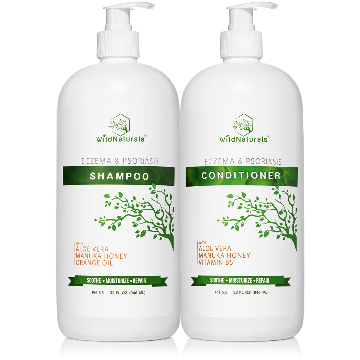 Eczema & Psoriasis Shampoo & Conditioner Set - Soothing & Natural  Wild  Naturals